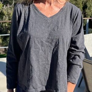 Eileen Fisher Charcoal Long Sleeve V-Neck Top